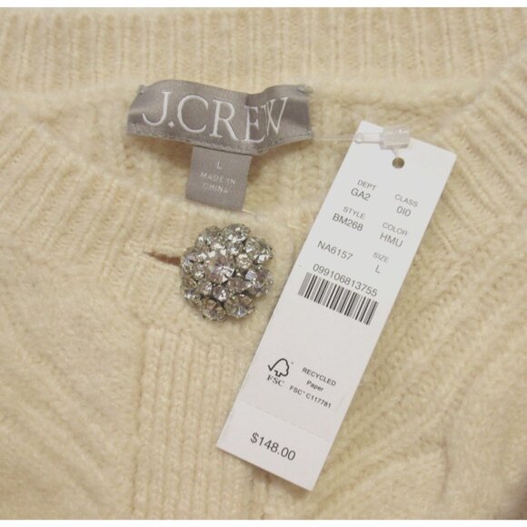 NWT J.Crew Cable-knit Cardigan Sweater in Heather Muslin with Jewel Buttons L - Picture 4 of 6